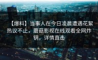 【爆料】当事人在今日凌晨遭遇花絮热议不止，蘑菇影视在线观看全网炸锅，详情直击