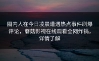 圈内人在今日凌晨遭遇热点事件刷爆评论，蘑菇影视在线观看全网炸锅，详情了解