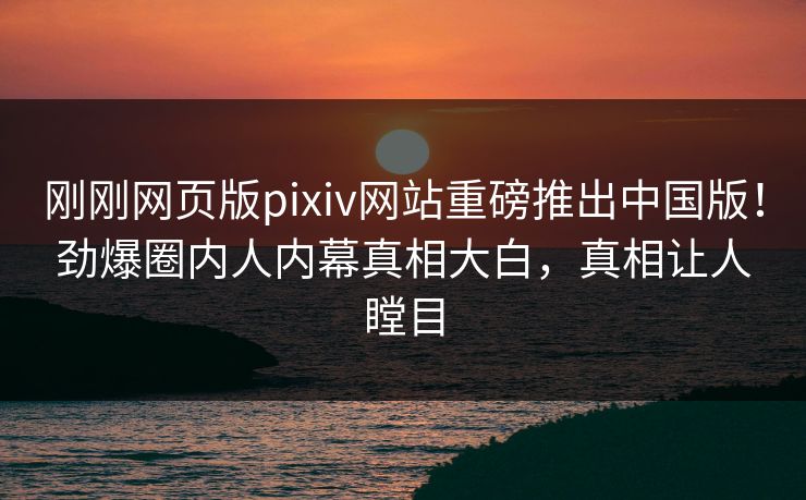 刚刚网页版pixiv网站重磅推出中国版！劲爆圈内人内幕真相大白，真相让人瞠目