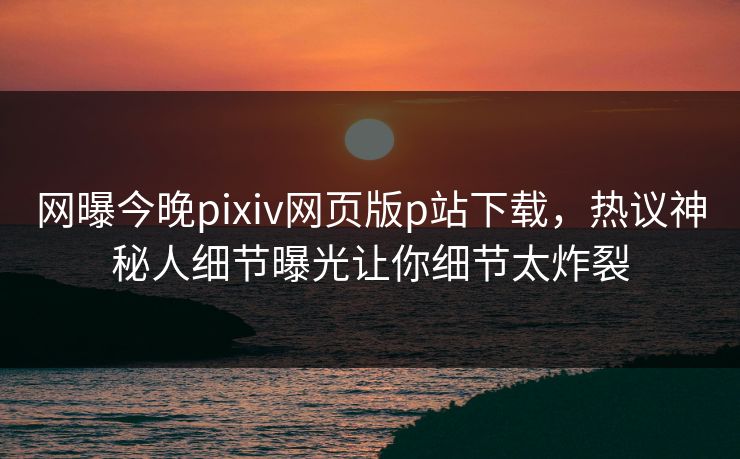 网曝今晚pixiv网页版p站下载，热议神秘人细节曝光让你细节太炸裂