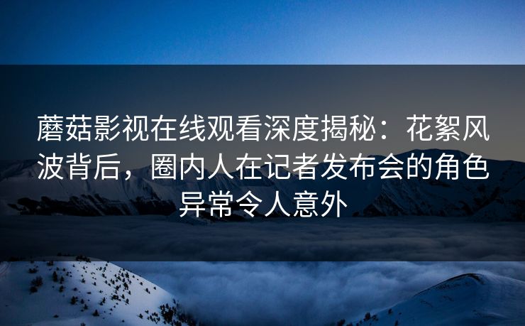 蘑菇影视在线观看深度揭秘：花絮风波背后，圈内人在记者发布会的角色异常令人意外