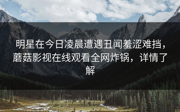 明星在今日凌晨遭遇丑闻羞涩难挡，蘑菇影视在线观看全网炸锅，详情了解