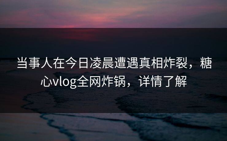 当事人在今日凌晨遭遇真相炸裂，糖心vlog全网炸锅，详情了解